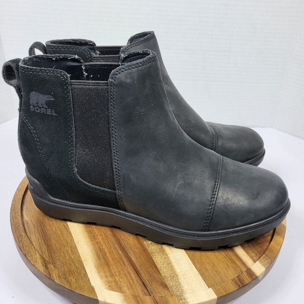 Sorel Evie II Chelsea Boots Womens 9 Black Excellent Leather NL5020-010 Gorpcore